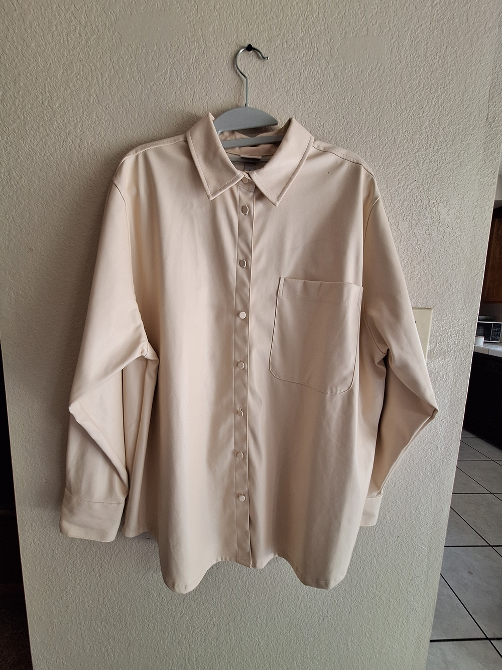 a new day SzL Women's Cream Faux Leather Shirt Jacket